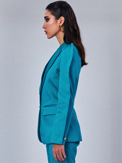 Casual Blue Blazer with Flap Pockets, Single Breasted with Golden Button