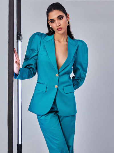 Aqua Blue Blazer Pantsuit