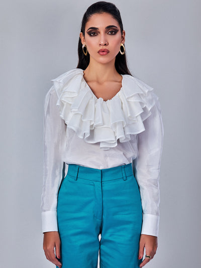 White Top with Ruffle Neck - PROTTop