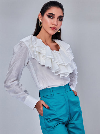 White Top with Ruffle Neck - PROTTop