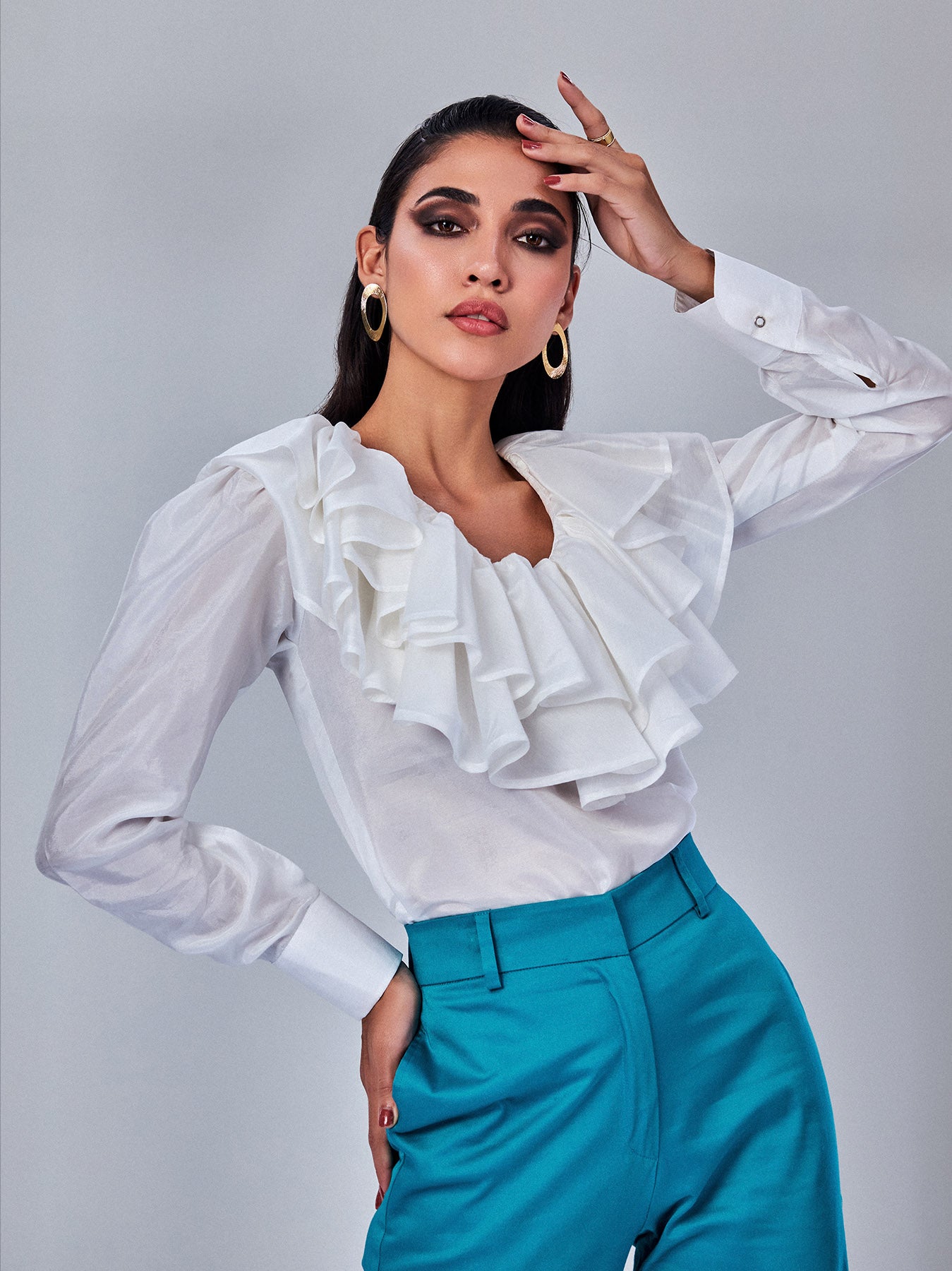 White Top with Ruffle Neck - PROTTop