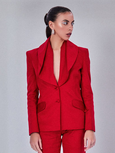 Cowl Neck Blazer In Red