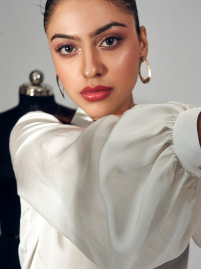 White Embellished Shirt With Rhinestone