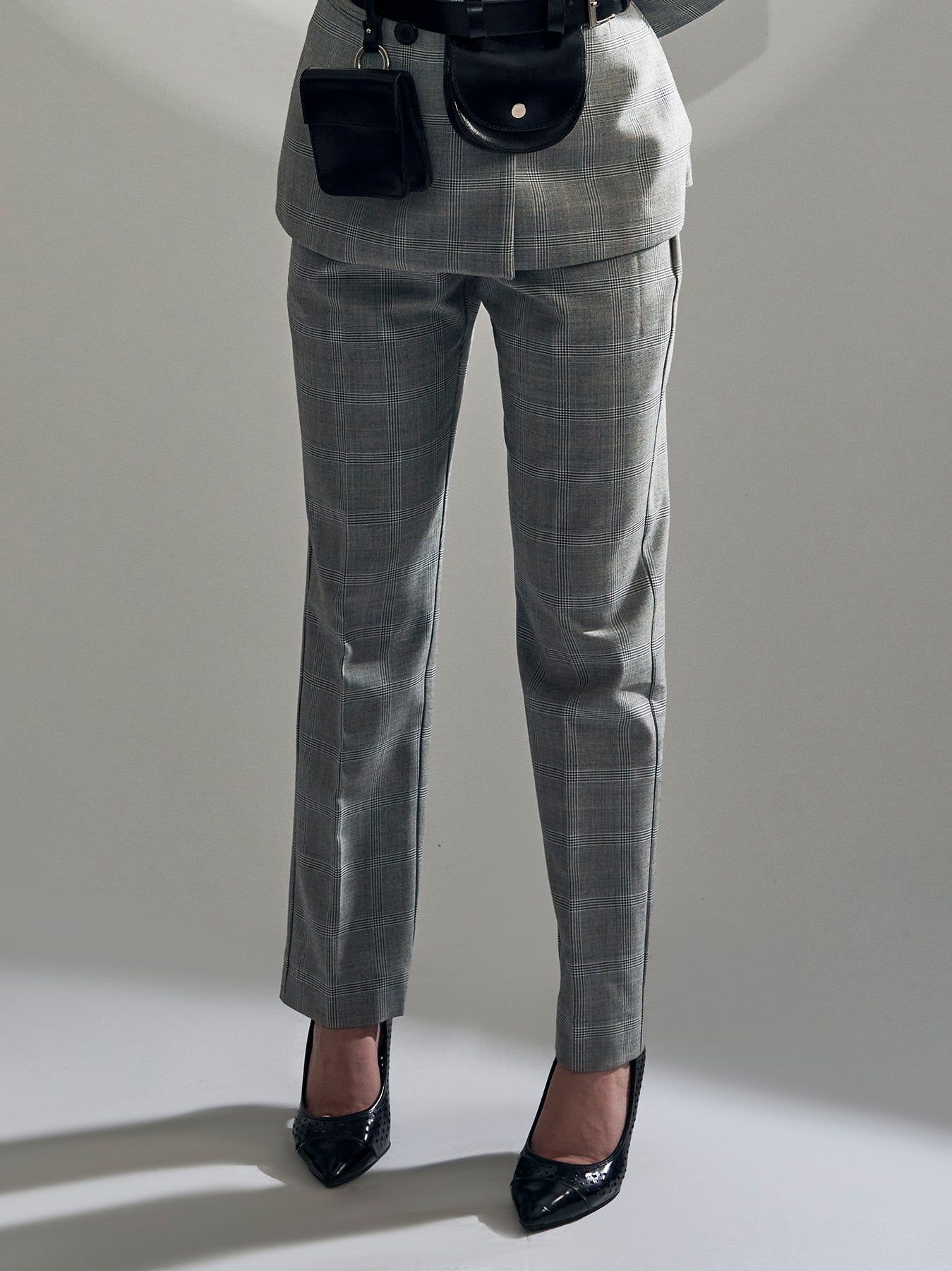 High waist grey trousers for women